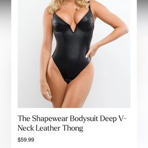 Popilush Shapewear Bodysuit Deep V-Neck Leather Thong